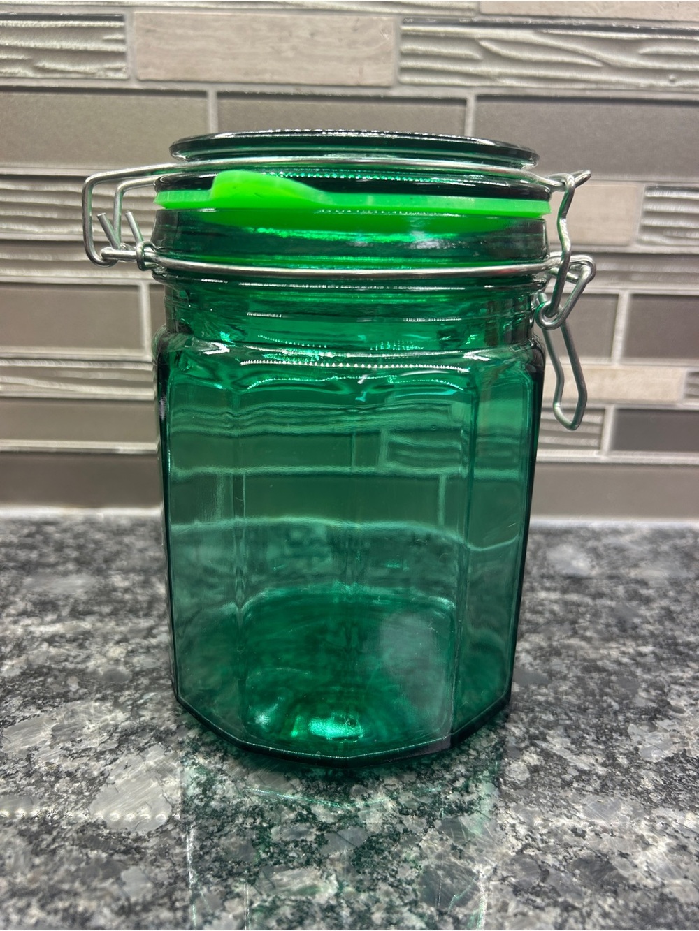 TEAL JUNIPER GREEN 12 PANELED CANISTER JAR Kitchen Locking Bale Lid New Seal